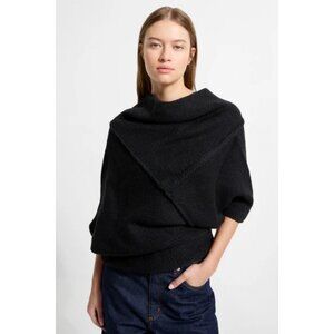 Marcella NYC Palmer French Wool Blend Asymmetrical Knit Top in Black Size M